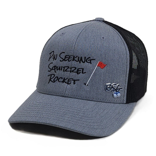 Pin Seeking Squirrel Rocket Trucker Hat - Heather Gray